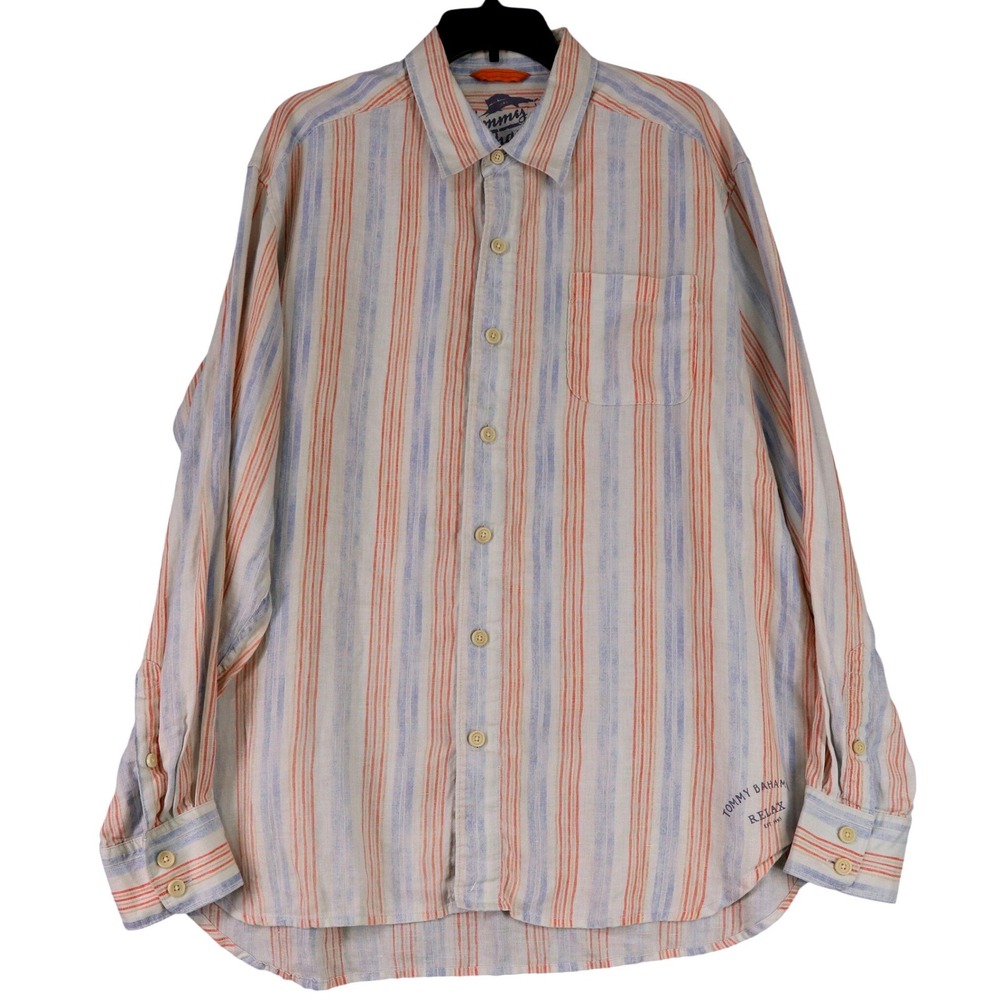 Tommy Bahama Relax Linen Button Down Mens XL Striped Long Sleeve Beach Casual